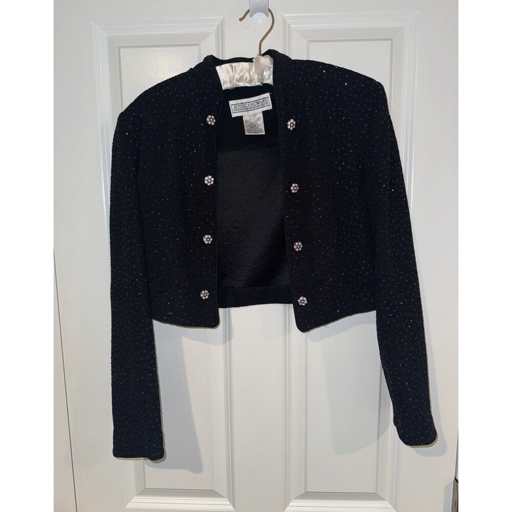 Jessica Howard Black Cropped Blazer Jacket Notch Lapel Solid Polyester 8